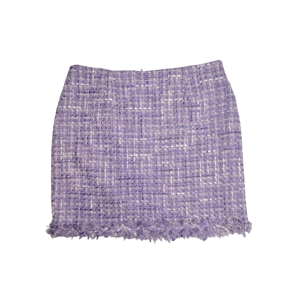 Studio C Purple Tweed Mini Skirt Fringed Hem Wool Blend Lined Vintage Y2K 90s